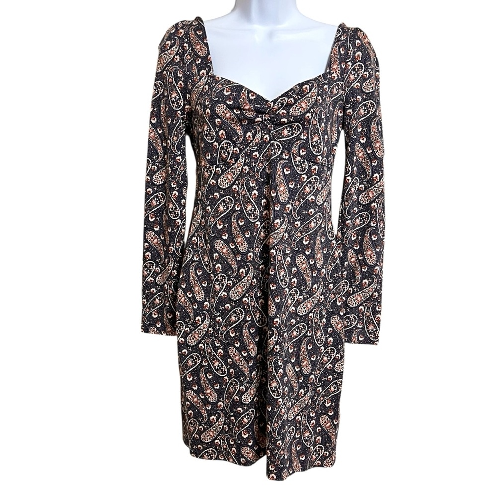 Boden Boho Milkmaid Paisley Dress 6 Stretch Empire Waist Sweetheart Neckline